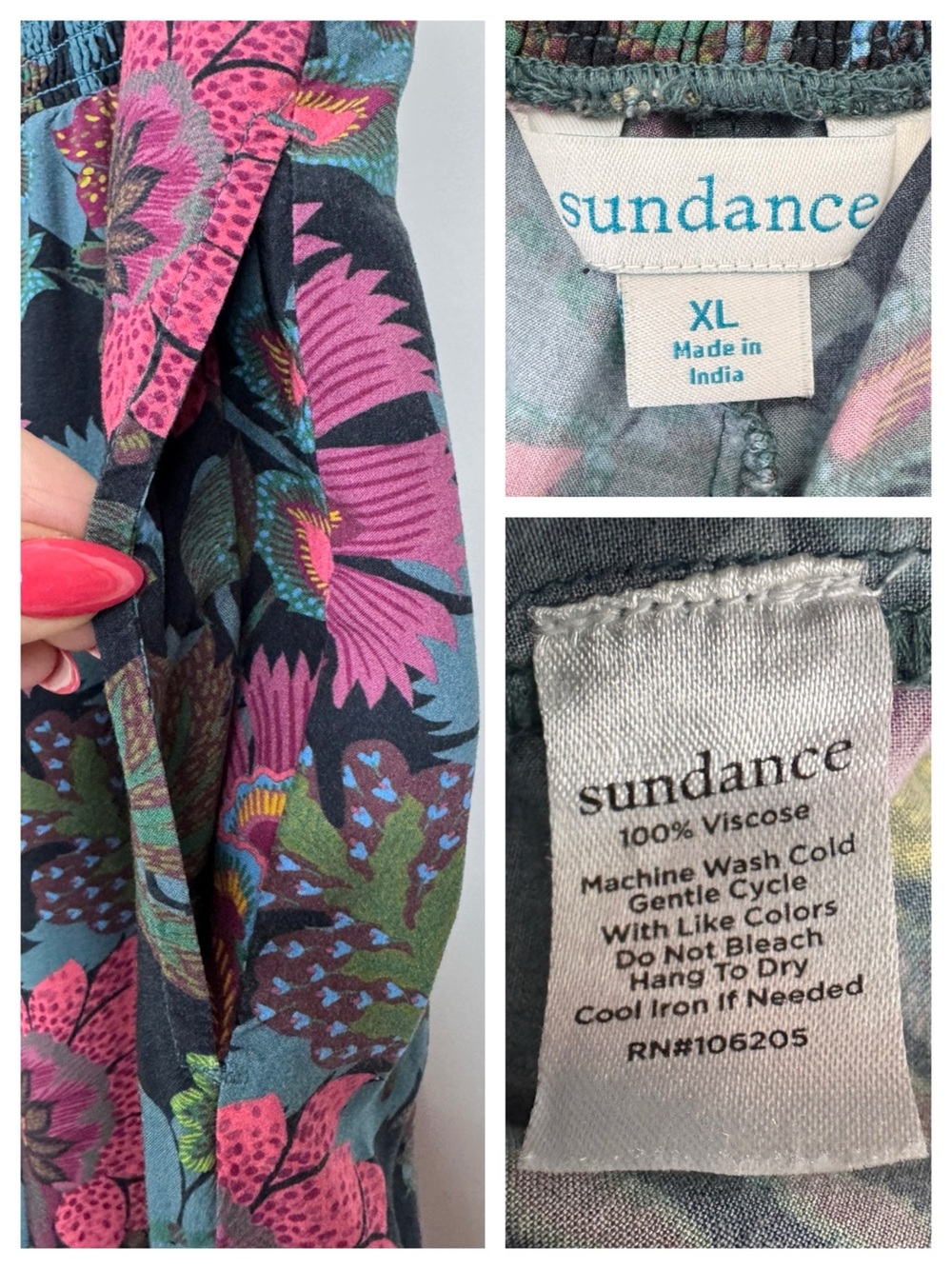 Sundance Dark Floral Wide Leg Pull On Palazzo Pants With Pockets Size XL - Picture 11 of 16
